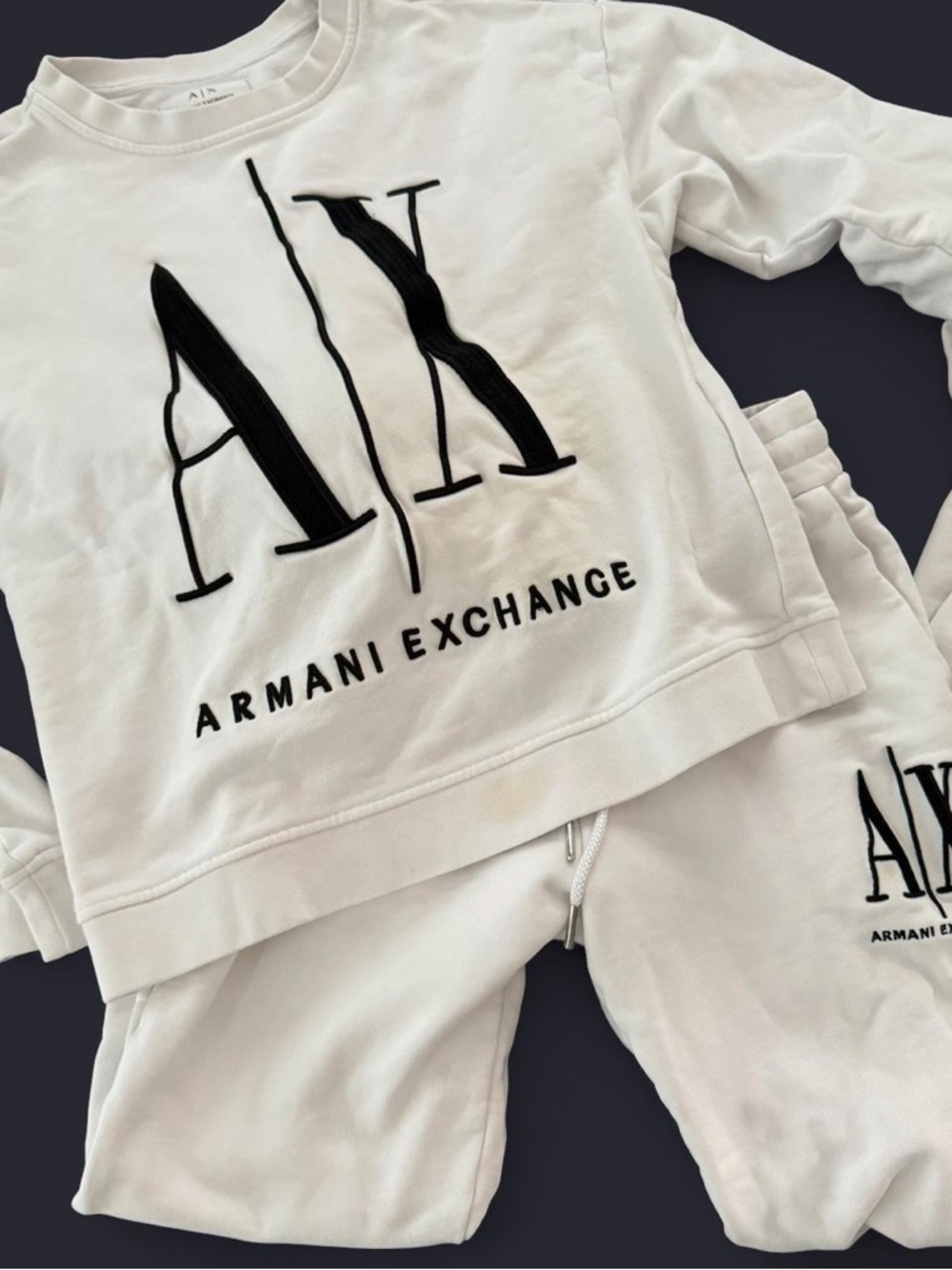 Armani Exchange White Crewneck Jumpsuit with Black Logo